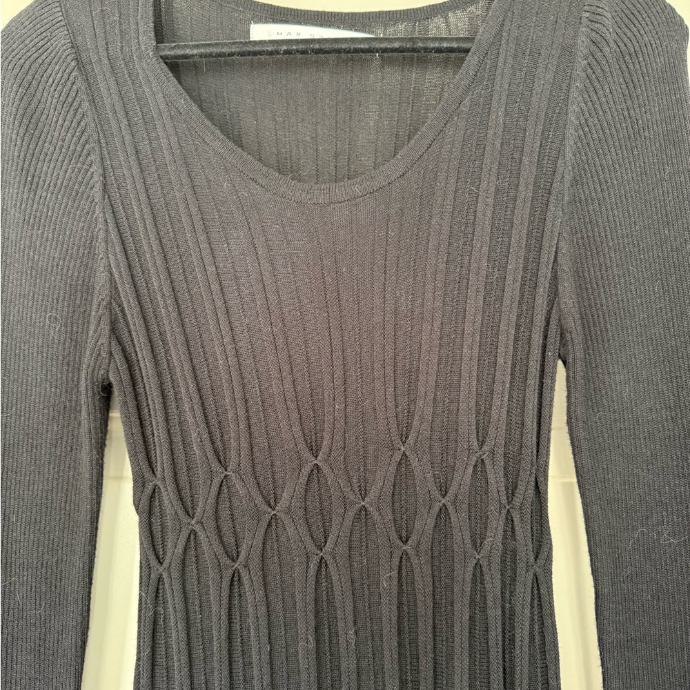 Max Studio Charcoal Ribbed Knit Top